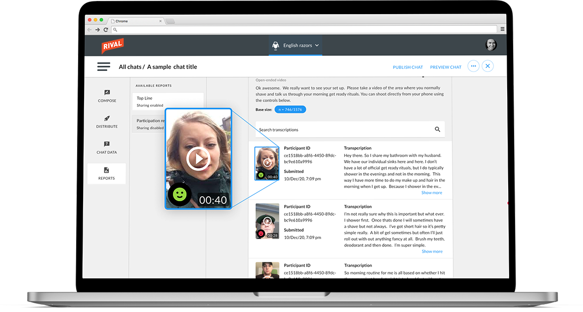 Video sentiment analysis - Topline on the Rival platform (laptop)