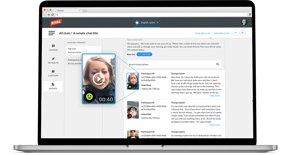 Video sentiment analysis - Topline on the Rival platform (laptop)