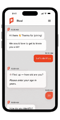 Image of a conversational survey on a mobile phone switching between Rival's classic and glass theme